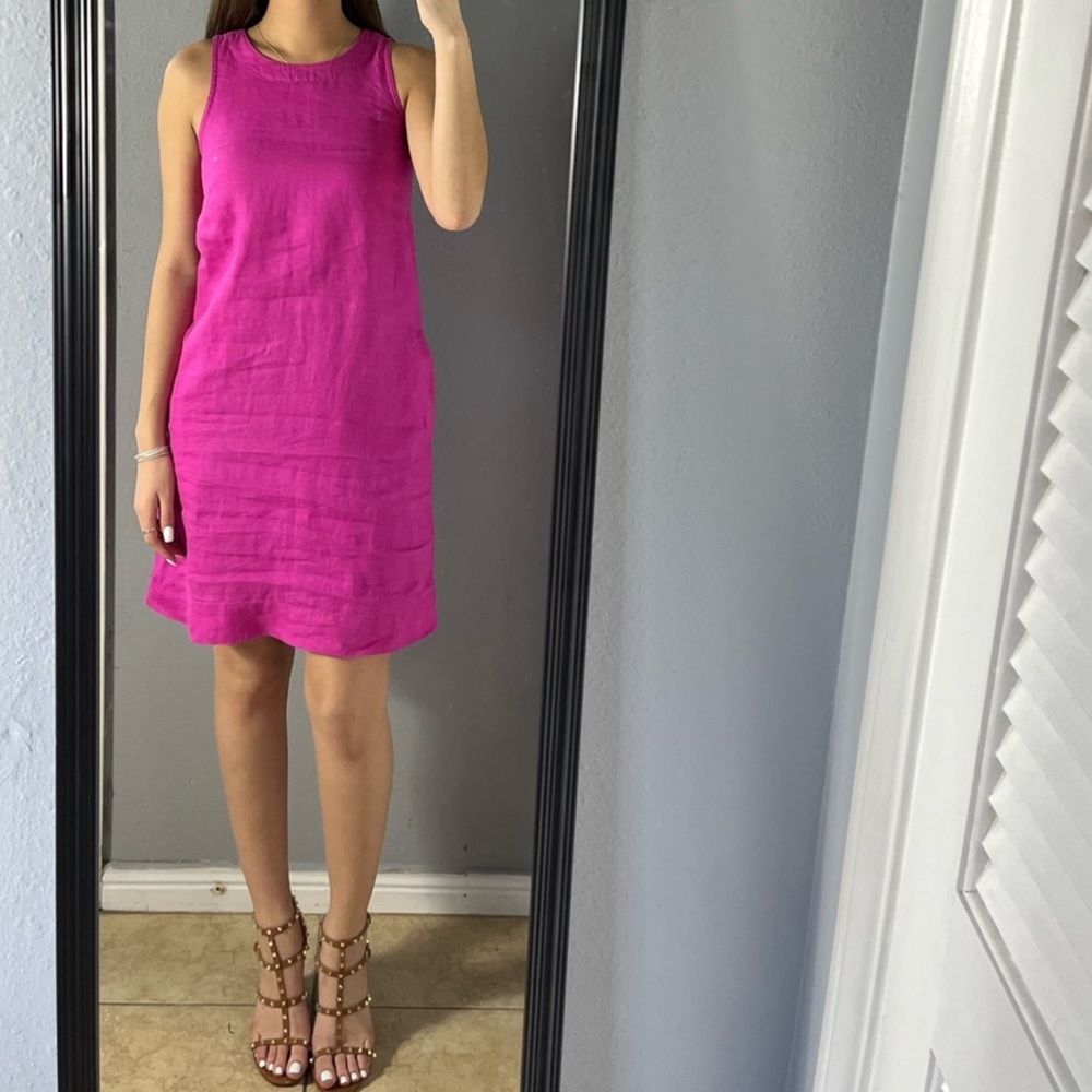 J. Crew button back pink linen shift dress - Picture 4 of 14